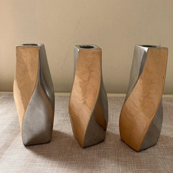 Vintage Scandinavian Style Twist Candle Holders - Silver Tone Metal - Picture 9 of 12